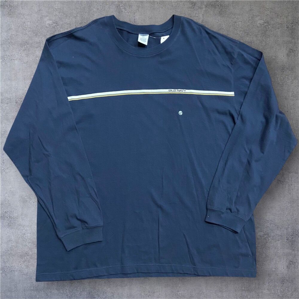 Old Navy Classic Fit Vintage NWT Y2K Embroidered Navy Blue Tee L/S Men's XXL